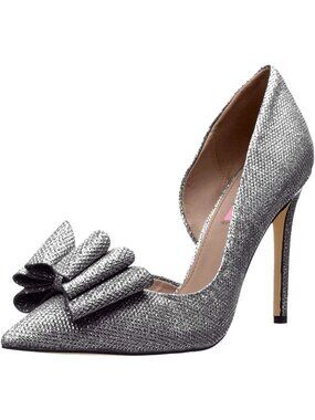 Betsey Johnson Prince d’Orsay Evening Pumps 7.5 Silver Glitter Bow